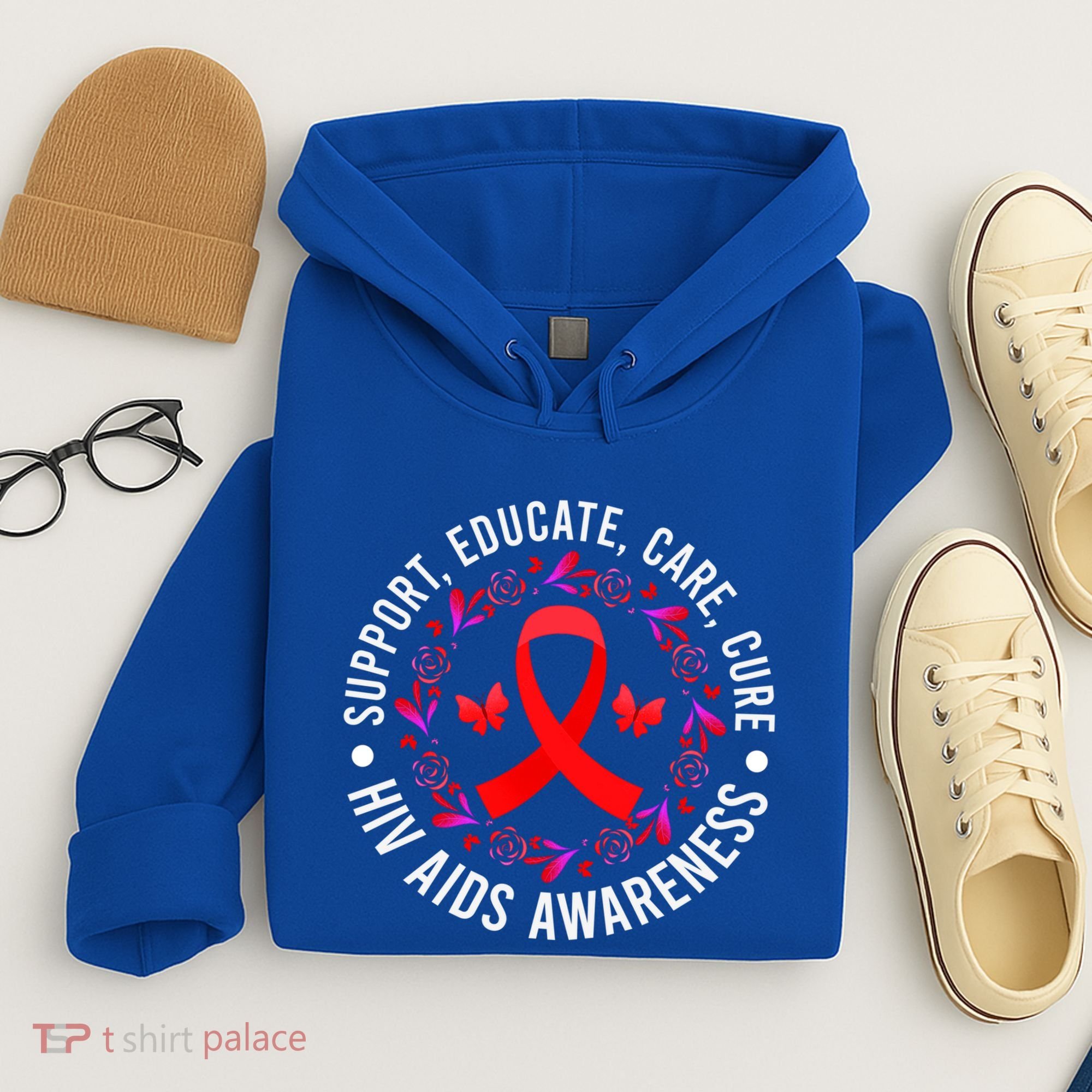 Support Educate World Aids Day Hiv/aids Awareness Red Ribbon Gift Hoodie