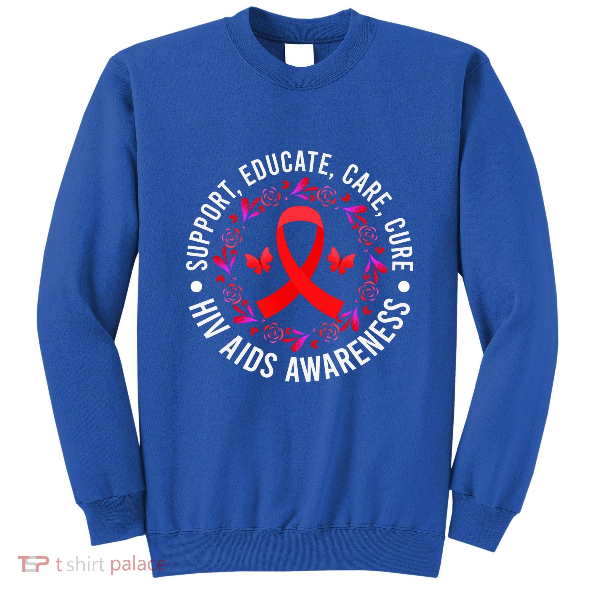 Support Educate World Aids Day Hiv/aids Awareness Red Ribbon Gift Sweatshirt