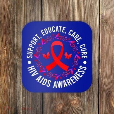Support Educate World Aids Day Hiv/aids Awareness Red Ribbon Gift Coaster