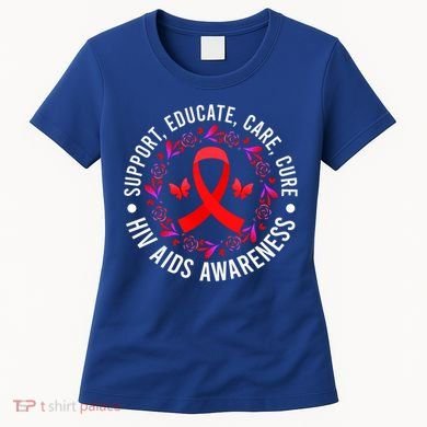 Support Educate World Aids Day Hiv/aids Awareness Red Ribbon Gift Women's T-Shirt