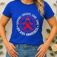 Support Educate World Aids Day Hiv/aids Awareness Red Ribbon Gift Women's T-Shirt thumb 2