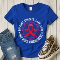 Support Educate World Aids Day Hiv/aids Awareness Red Ribbon Gift Women's T-Shirt thumb 3