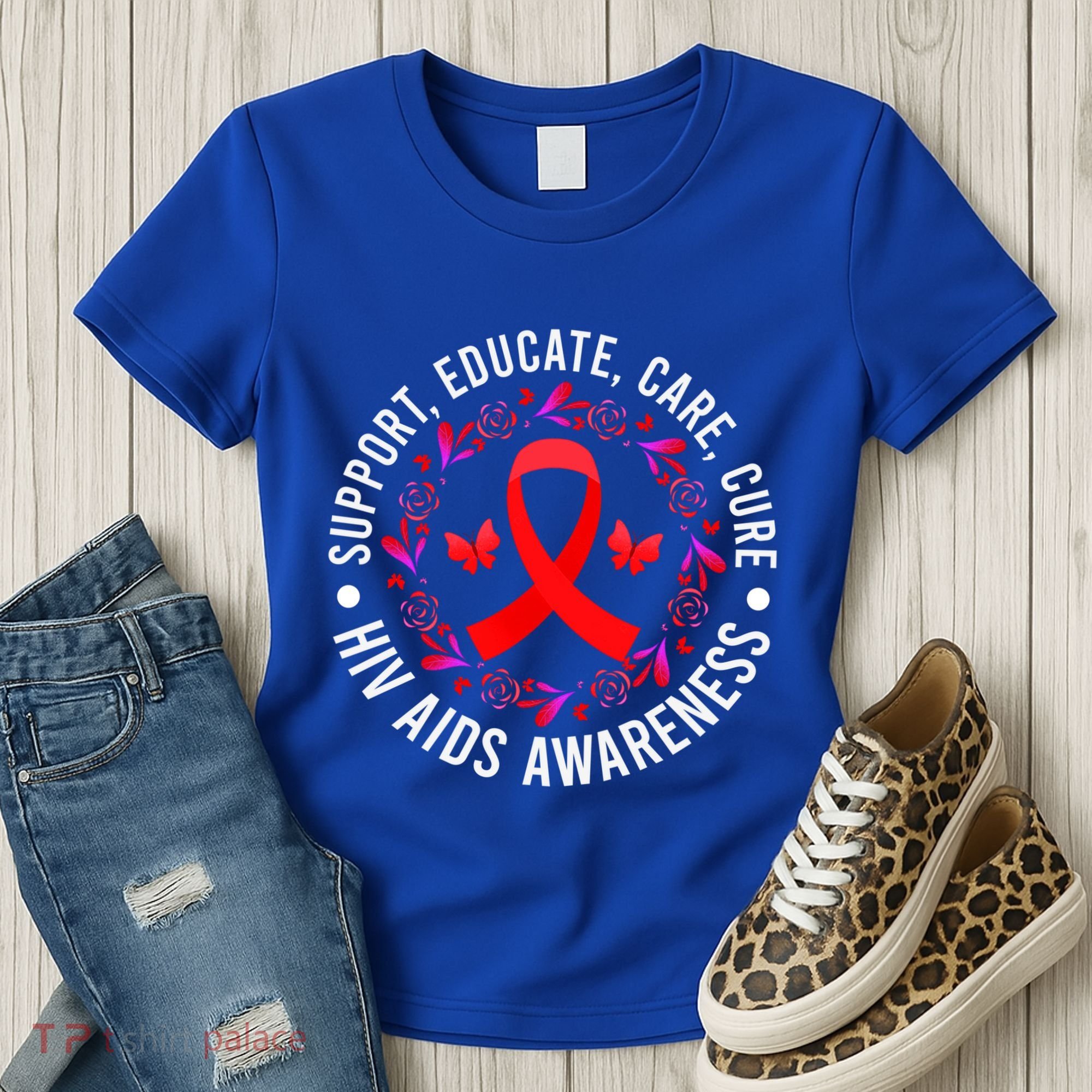 Support Educate World Aids Day Hiv/aids Awareness Red Ribbon Gift Women's T-Shirt