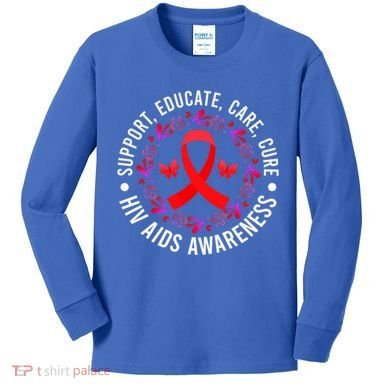 Support Educate World Aids Day Hiv/aids Awareness Red Ribbon Gift Kids Long Sleeve Shirt
