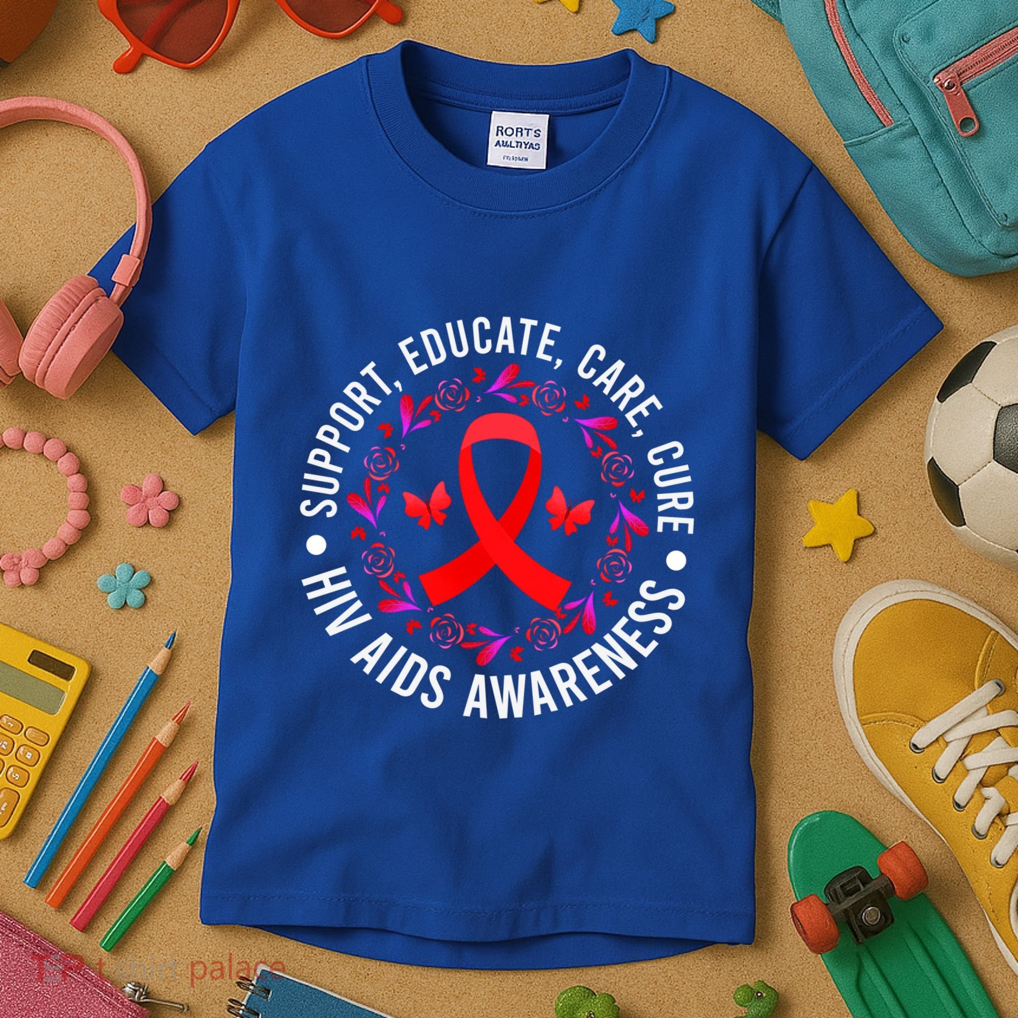 Support Educate World Aids Day Hiv/aids Awareness Red Ribbon Gift Kids T-Shirt