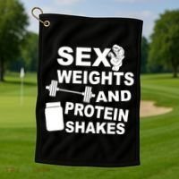 Sex Weights Protein Shakes Golf Towel thumb 1