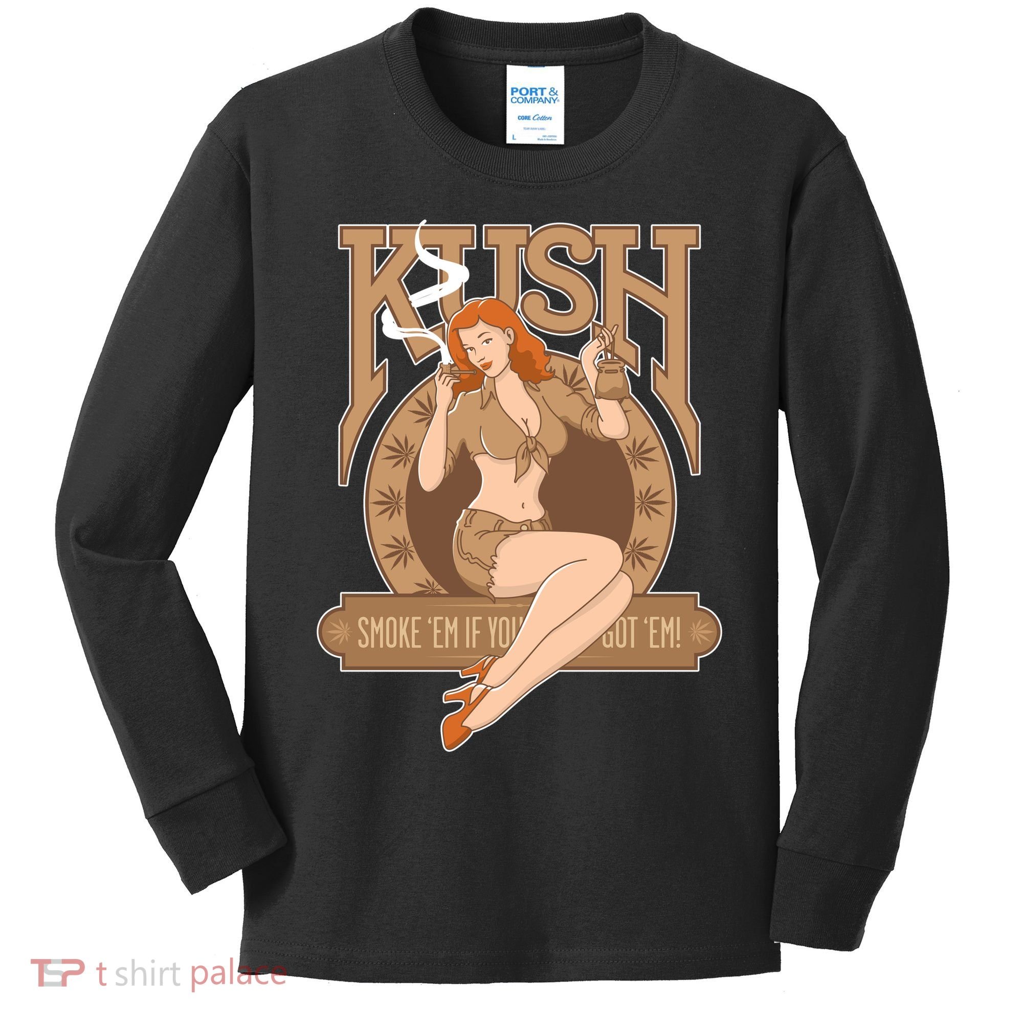 Sexy Lady Kush Smoke Marijuana Kids Long Sleeve Shirt