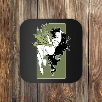 Sexy Lady Smoking Cannabis Dress Coaster