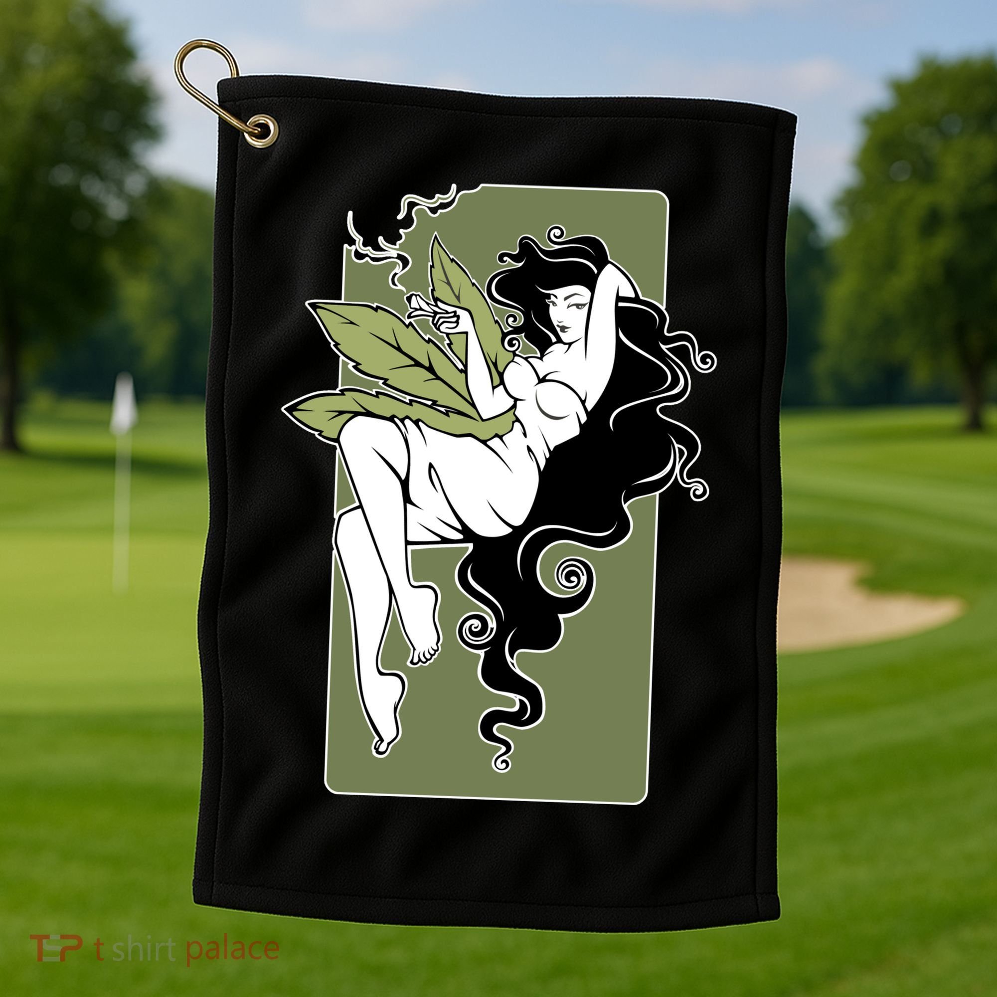 Sexy Lady Smoking Cannabis Dress Golf Towel