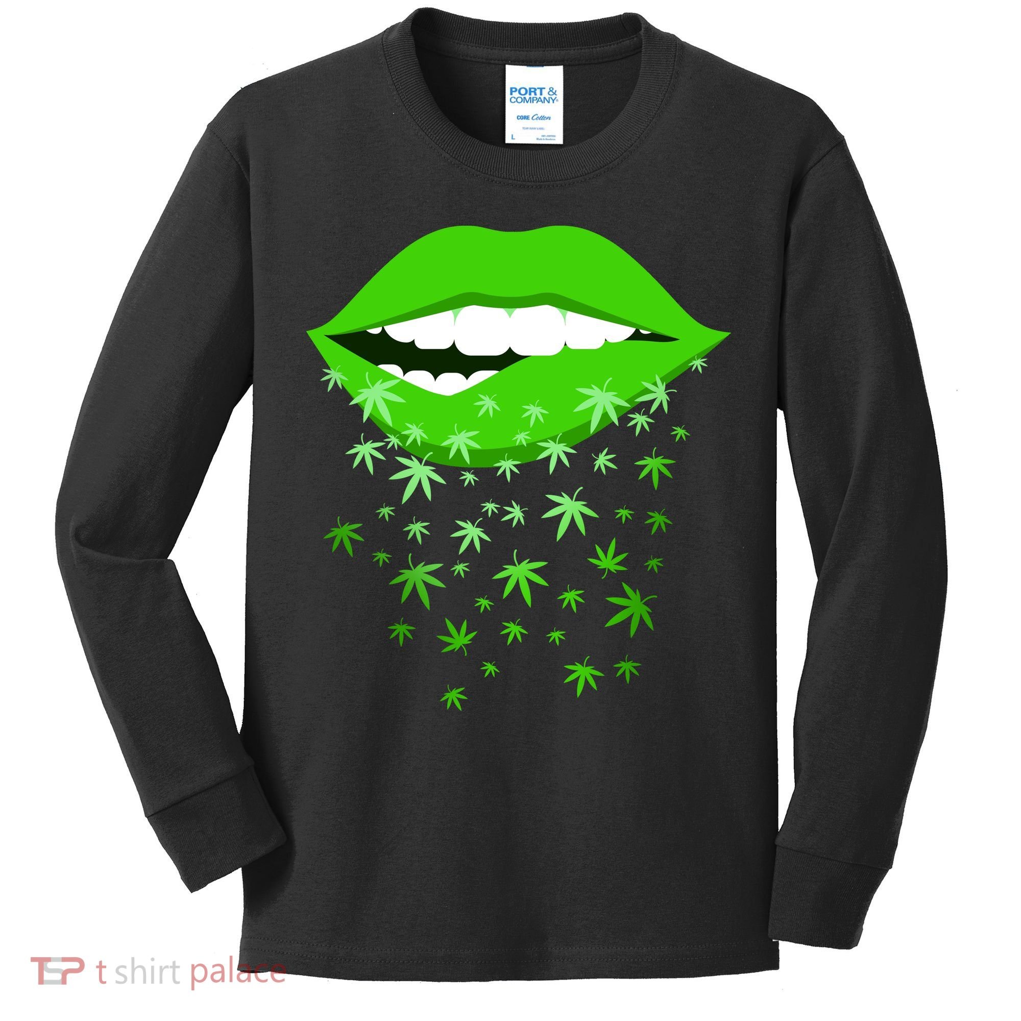 Sexy Lips Cannabis Marijuana Weed Kids Long Sleeve Shirt