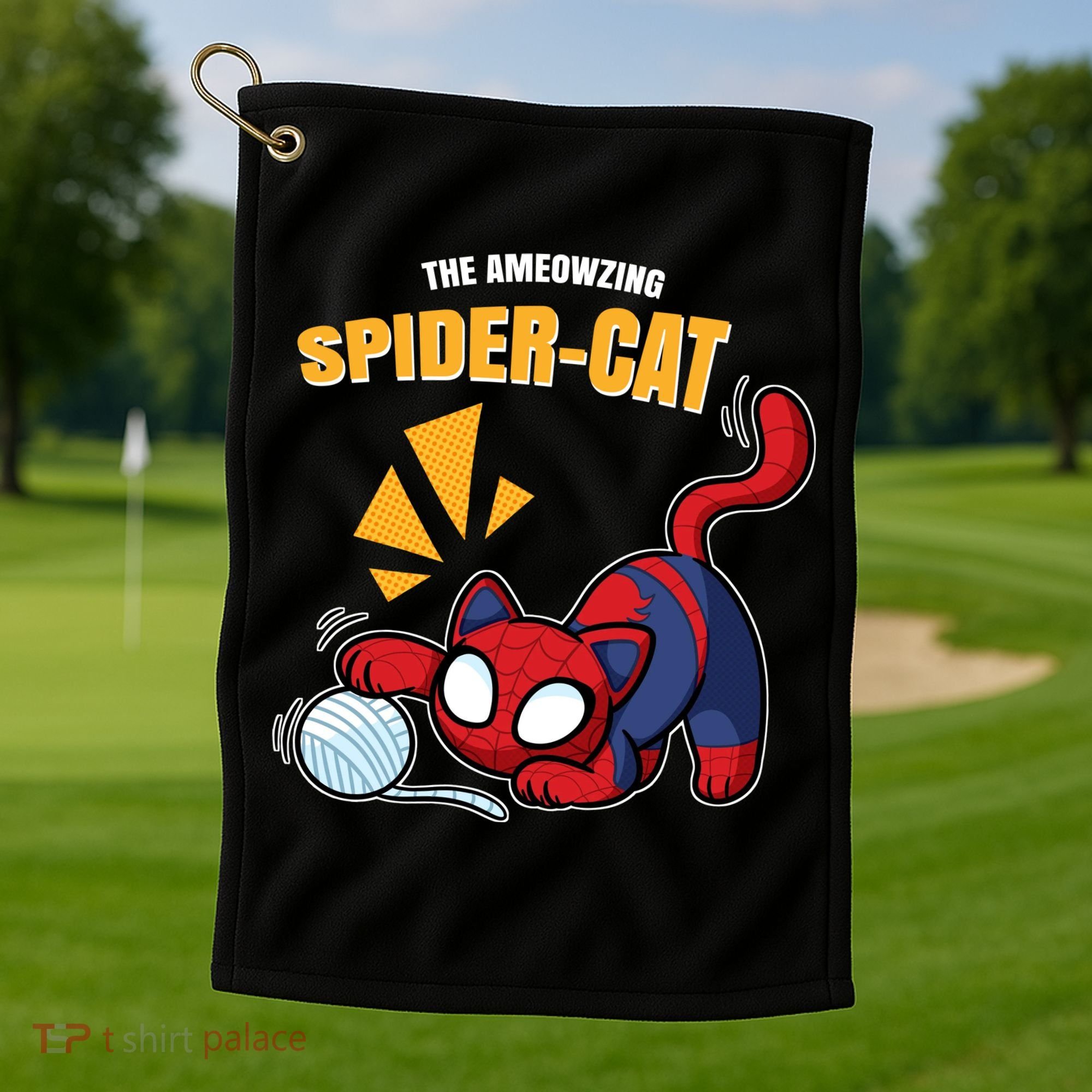 Spider Funny Amazing Spider Cat Meme Golf Towel