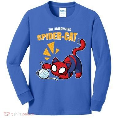 Spider Funny Amazing Spider Cat Meme Kids Long Sleeve Shirt