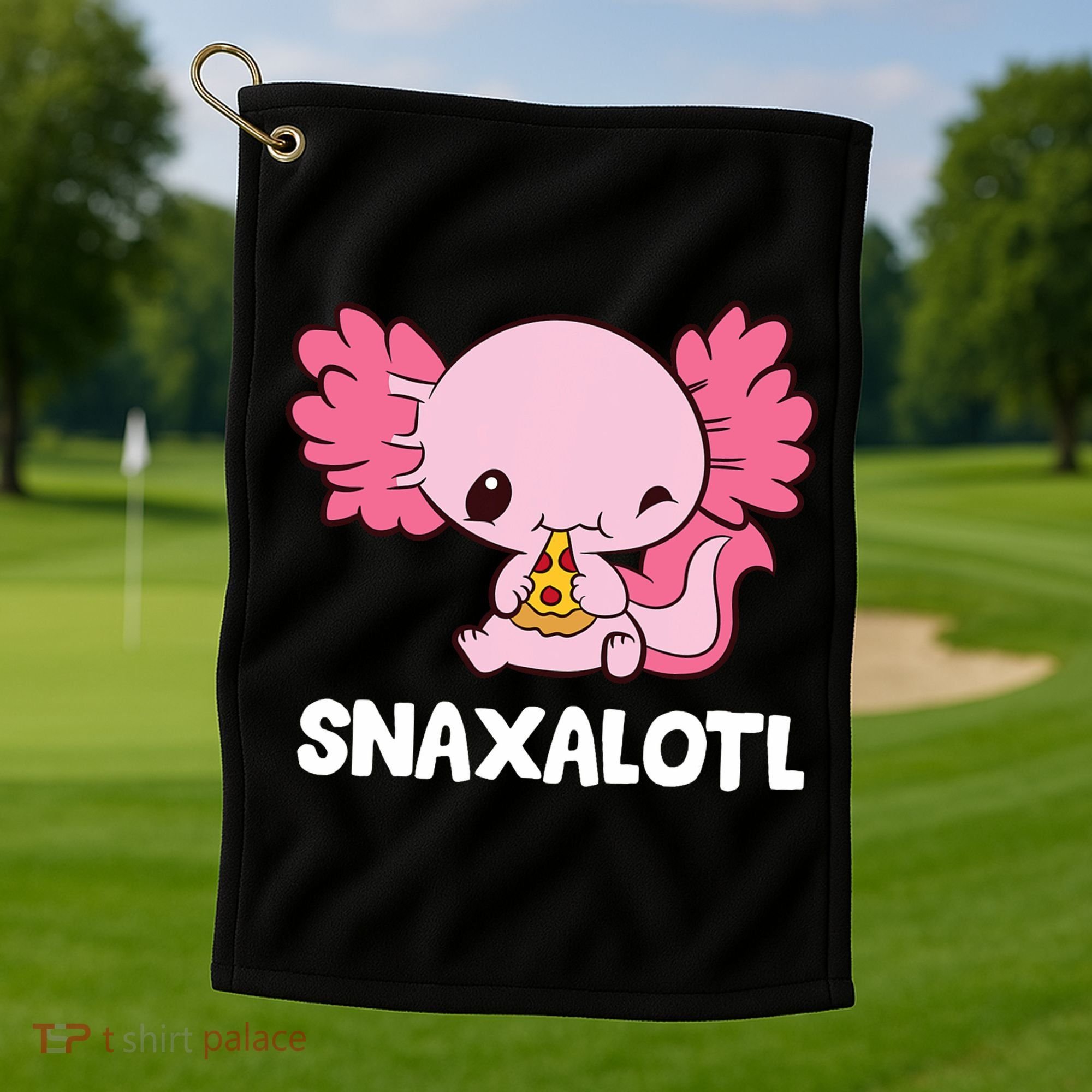 Snaxalotl Funny Axolotl Pizza Cute Axolotl Golf Towel