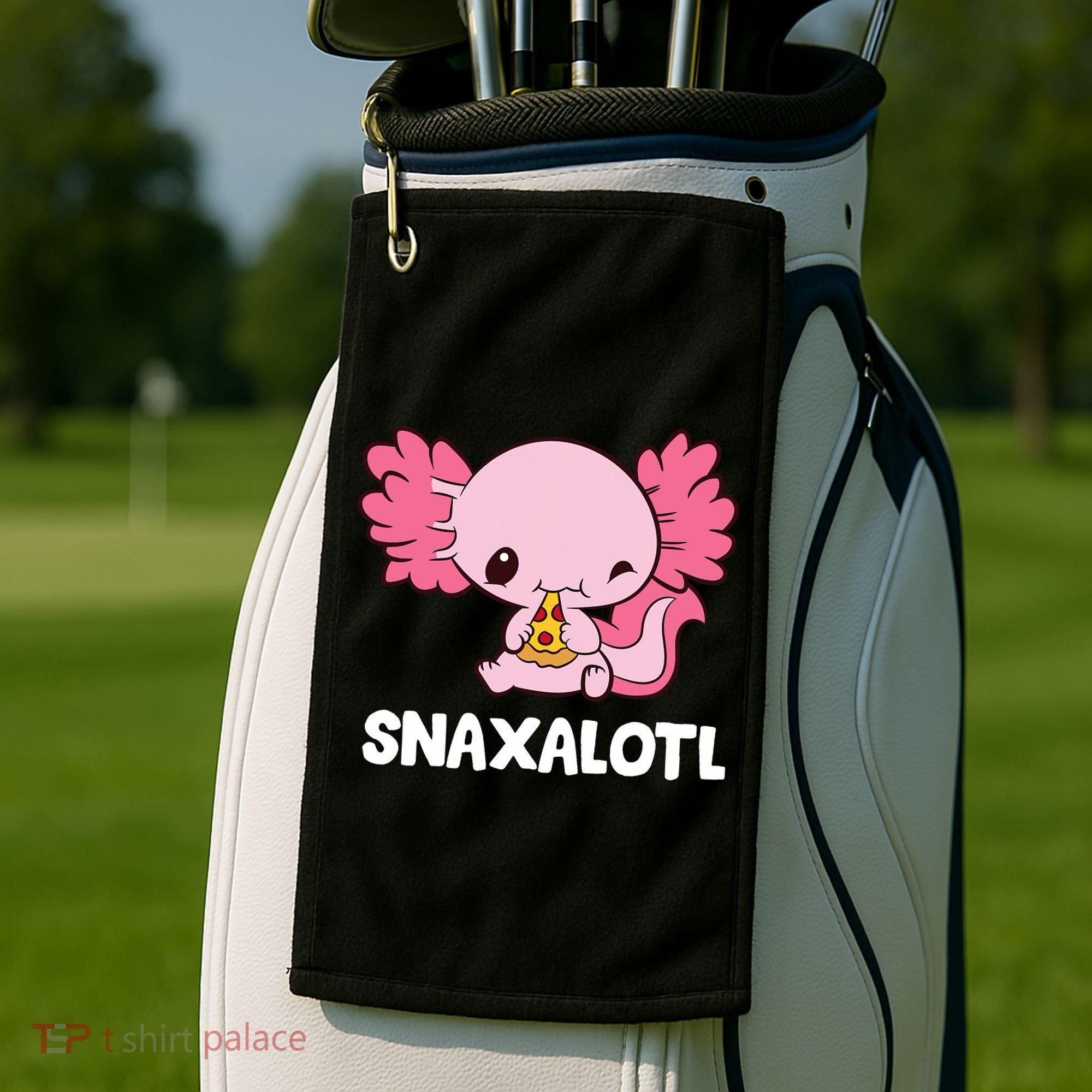 Snaxalotl Funny Axolotl Pizza Cute Axolotl Golf Towel
