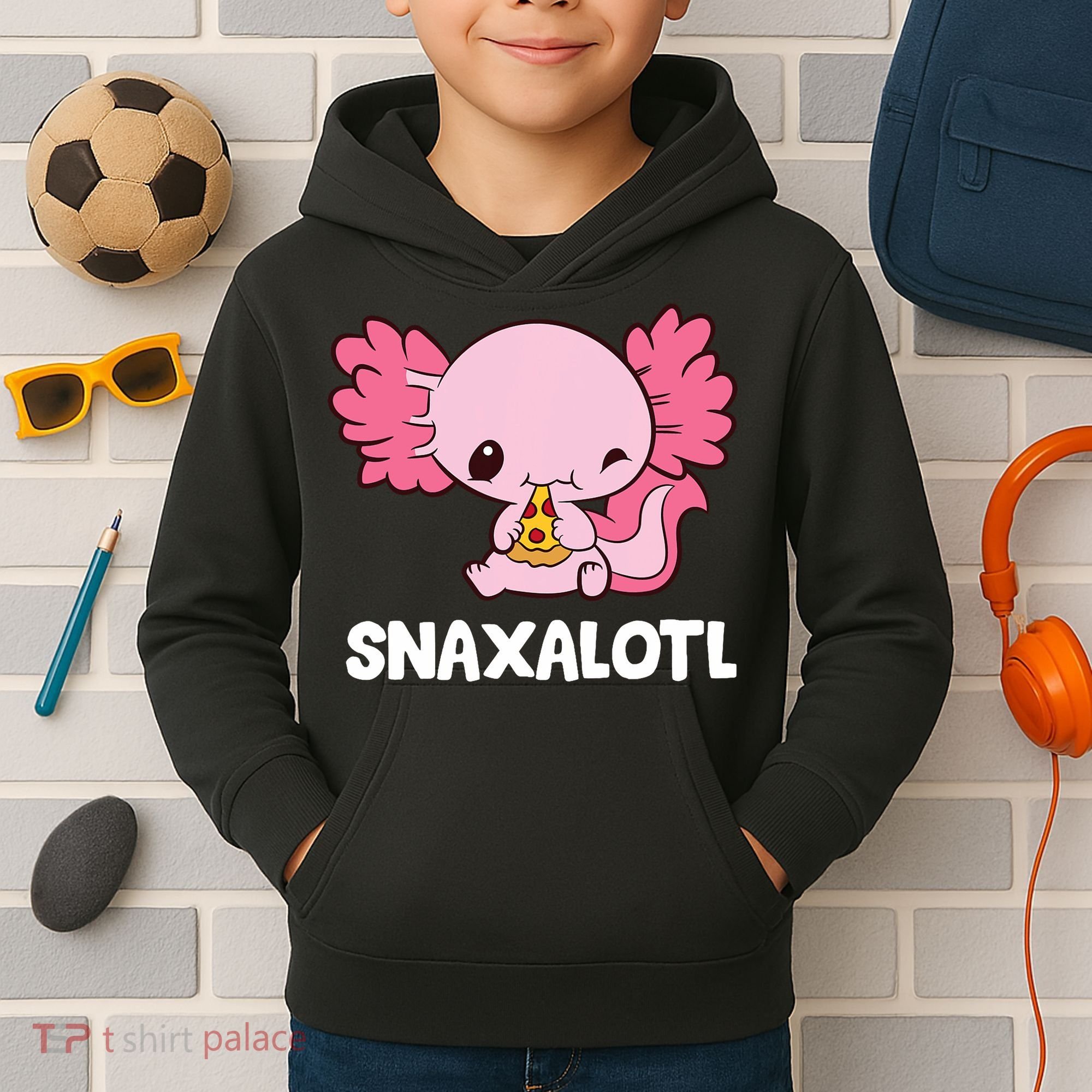 Snaxalotl Funny Axolotl Pizza Cute Axolotl Kids Hoodie
