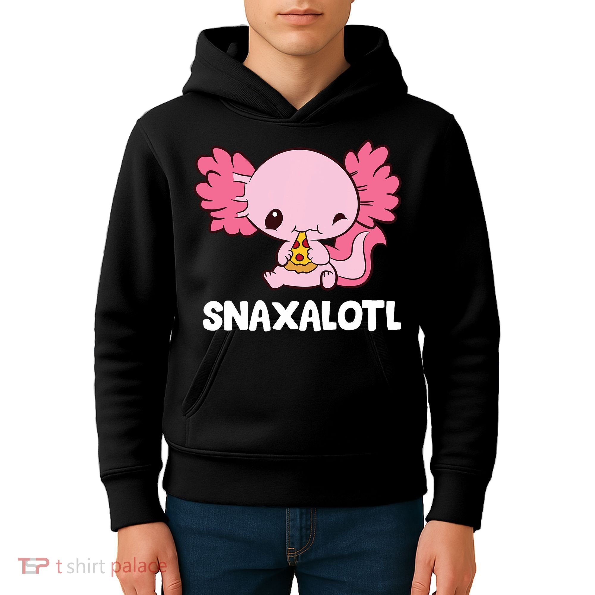Snaxalotl Funny Axolotl Pizza Cute Axolotl Kids Hoodie