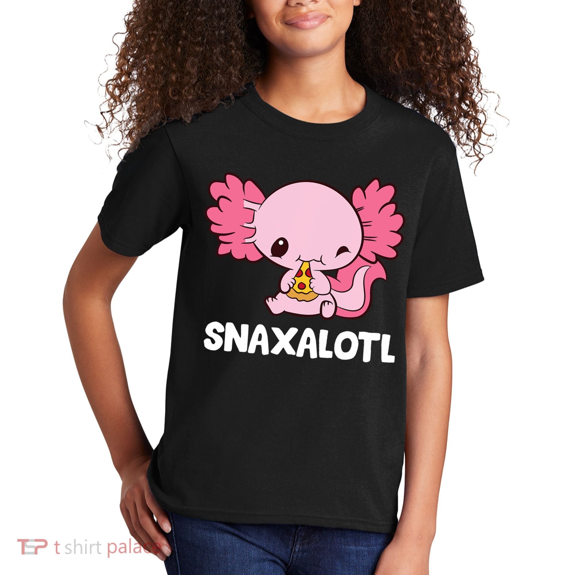Snaxalotl Funny Axolotl Pizza Cute Axolotl Kids T-Shirt
