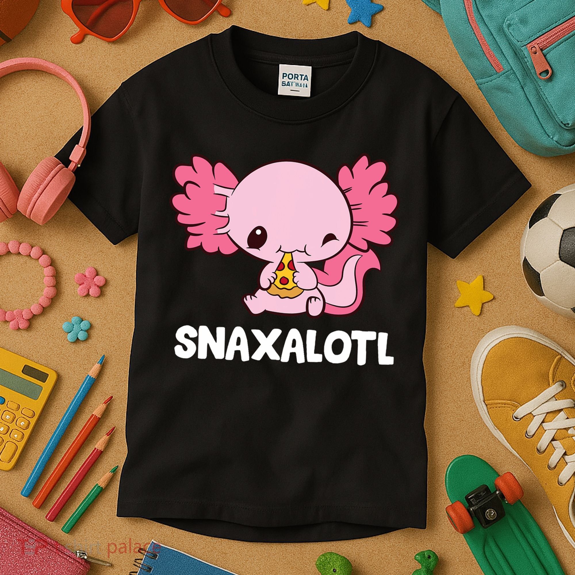 Snaxalotl Funny Axolotl Pizza Cute Axolotl Kids T-Shirt