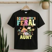 Somebody's Feral Aunt Opossum Wild Auntie Groovy Mushroom T-Shirt thumb 2