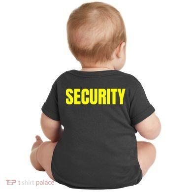 Security Front And Back Print Staff Event Uniform Bouncer Baby Bodysuit back