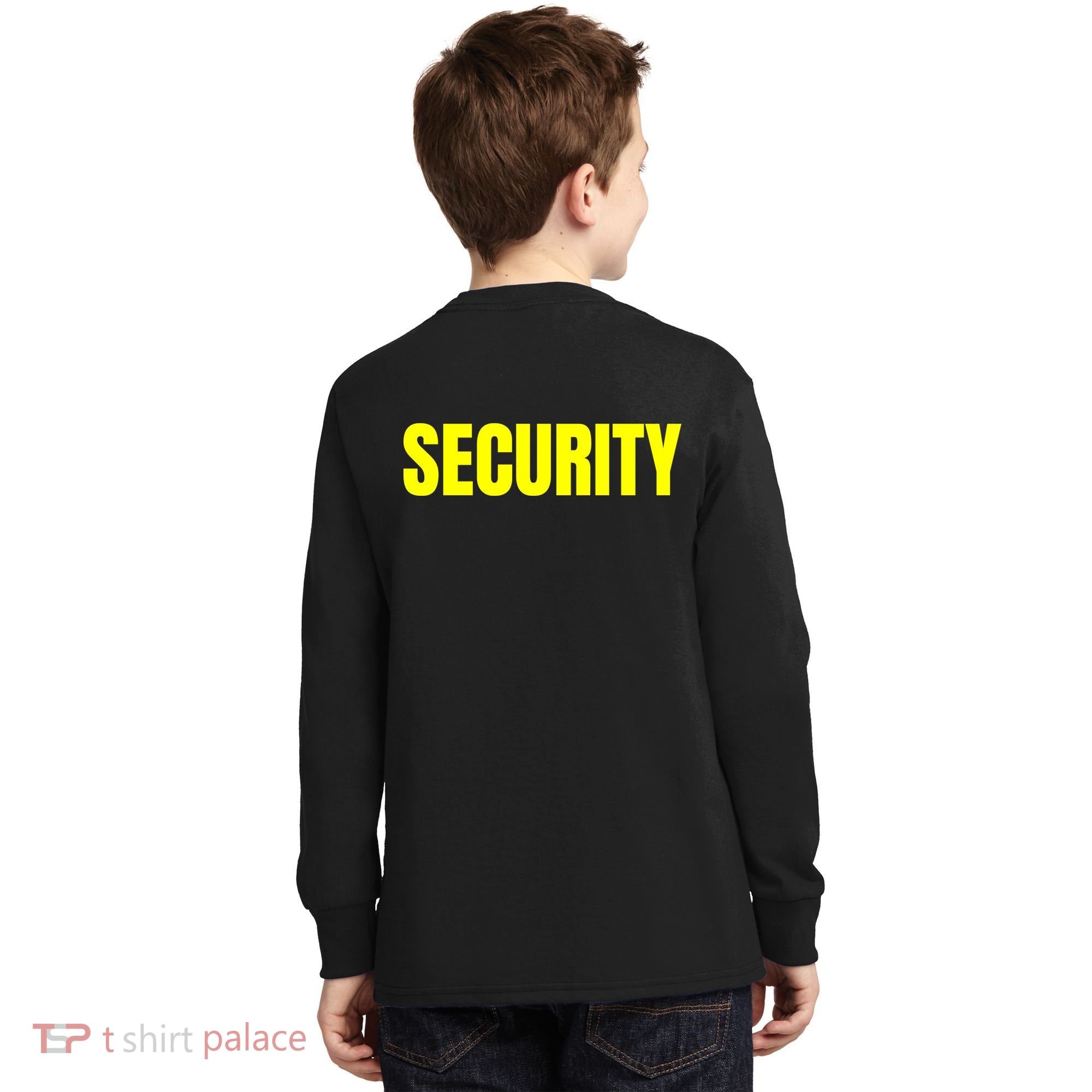 Security Front And Back Print Staff Event Uniform Bouncer Kids Long Sleeve Shirt