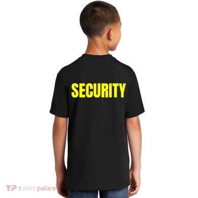 Security Front And Back Print Staff Event Uniform Bouncer Kids T-Shirt back