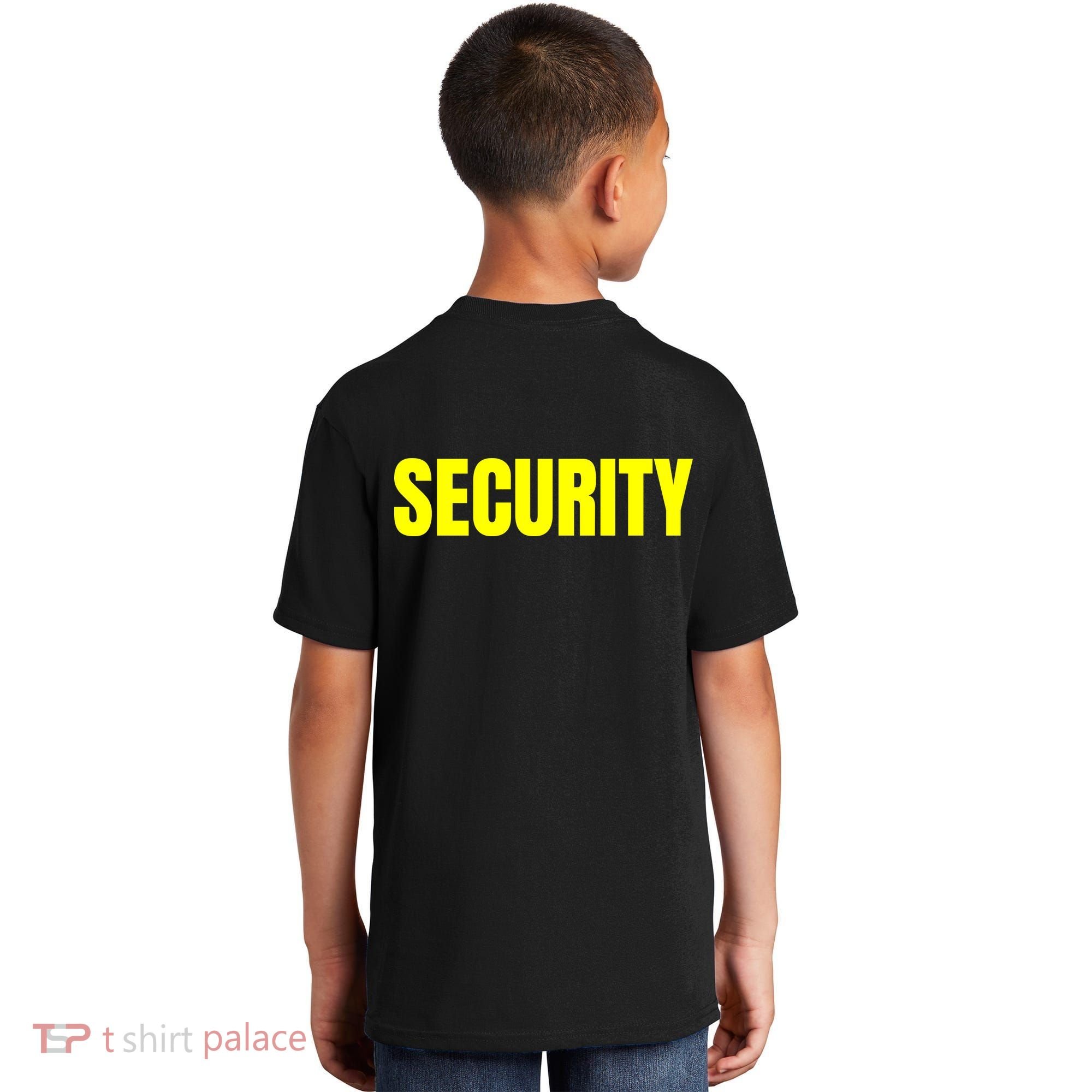 Security Front And Back Print Staff Event Uniform Bouncer Kids T-Shirt