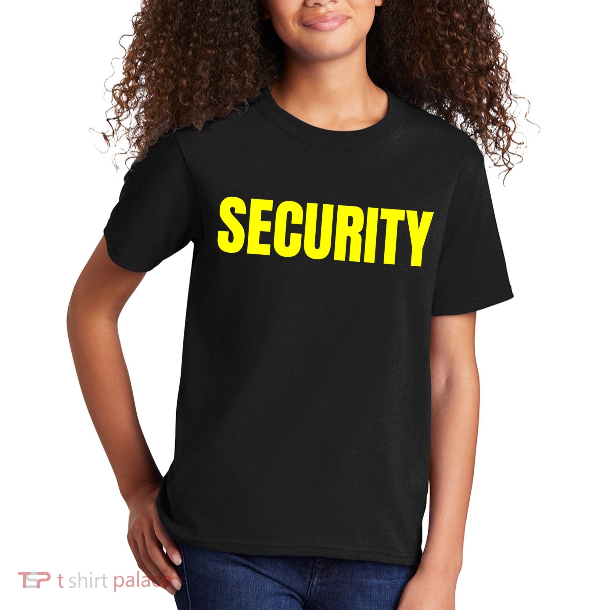 Security Front And Back Print Staff Event Uniform Bouncer Kids T-Shirt