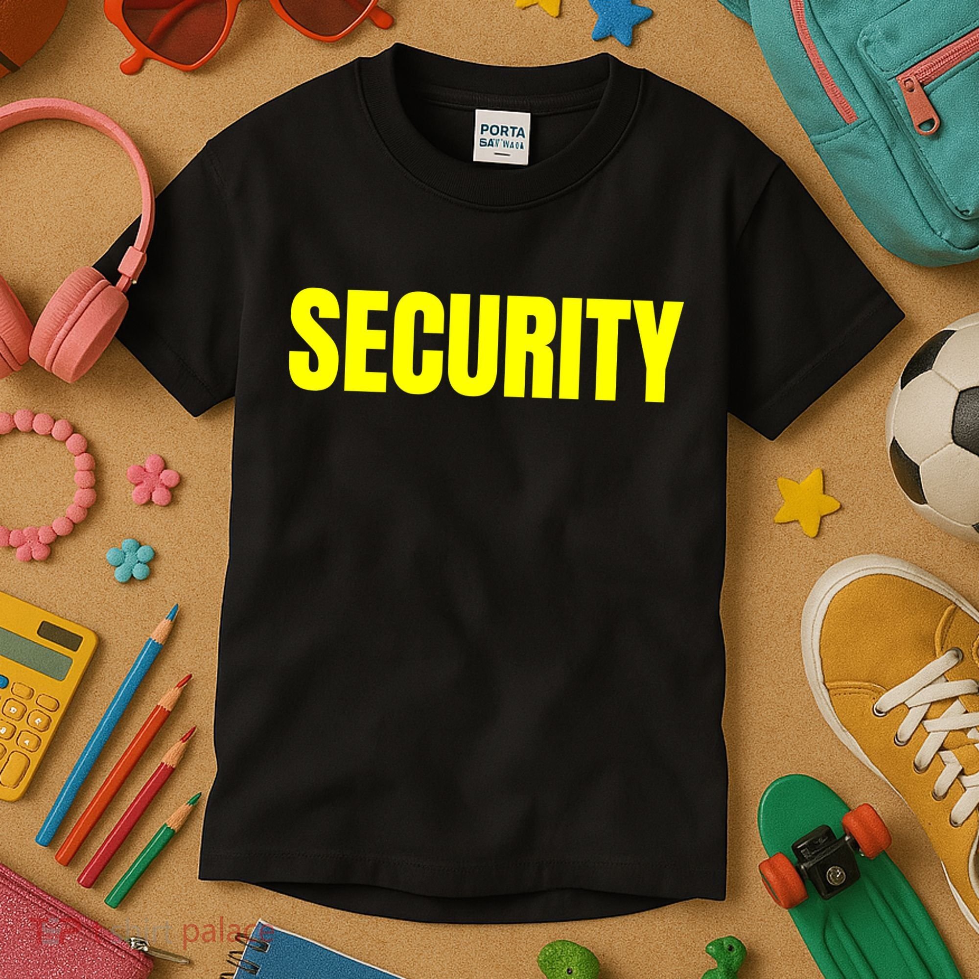 Security Front And Back Print Staff Event Uniform Bouncer Kids T-Shirt