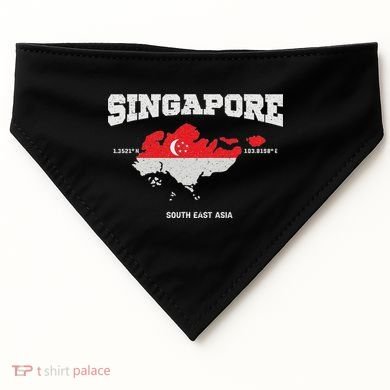 Singapore Flag And Map, Singapore Coordinates USA-Made Doggie Bandana