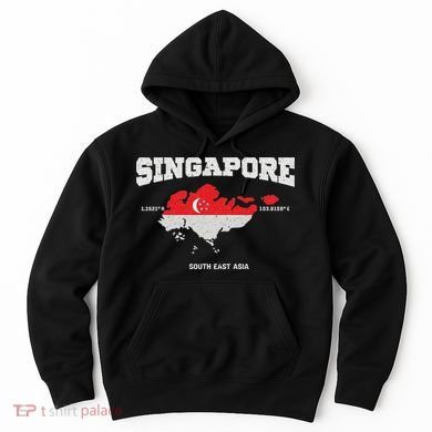 Singapore Flag And Map, Singapore Coordinates Hoodie