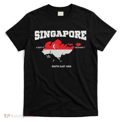 Singapore Flag And Map, Singapore Coordinates T-Shirt