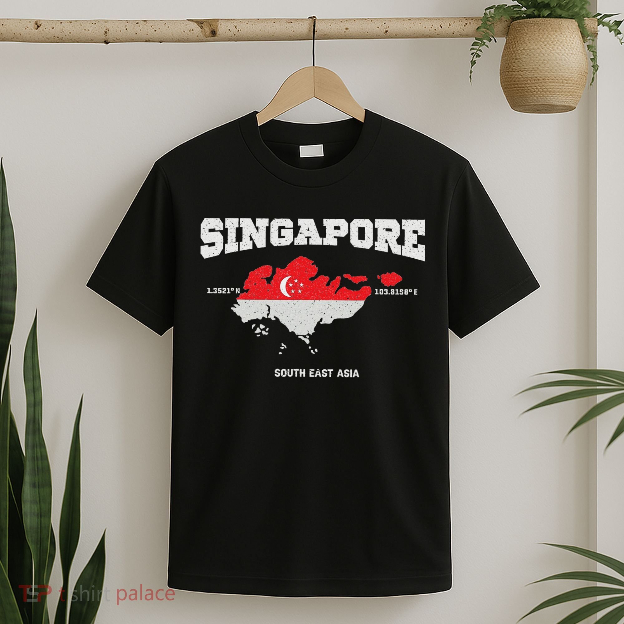 Singapore Flag And Map, Singapore Coordinates T-Shirt