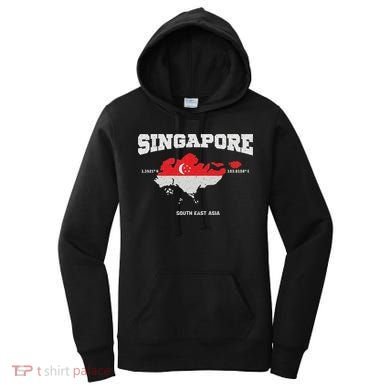 Singapore Flag And Map, Singapore Coordinates Women's Hoodie