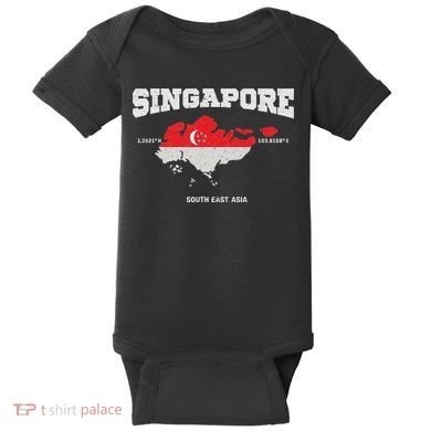 Singapore Flag And Map, Singapore Coordinates Baby Bodysuit