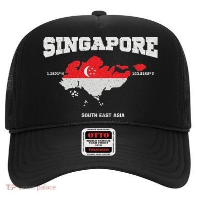 Singapore Flag And Map, Singapore Coordinates Hat
