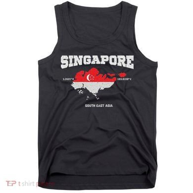 Singapore Flag And Map, Singapore Coordinates Tank Top