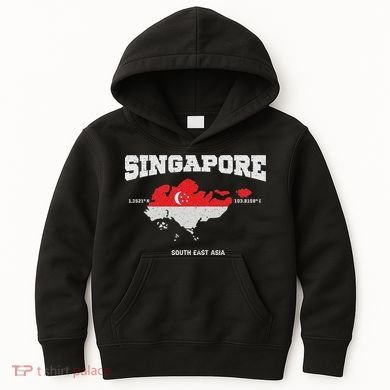 Singapore Flag And Map, Singapore Coordinates Kids Hoodie