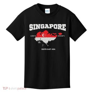 Singapore Flag And Map, Singapore Coordinates Kids T-Shirt