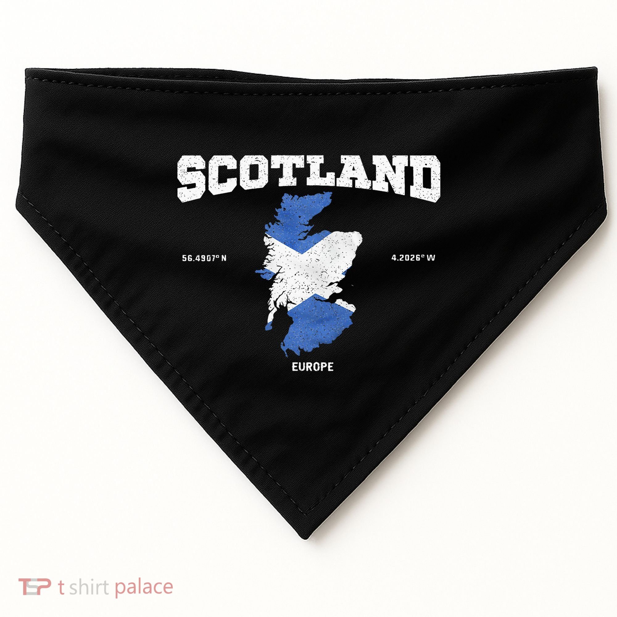 Scottish Flag And Map Scotland Coordinates USA-Made Doggie Bandana