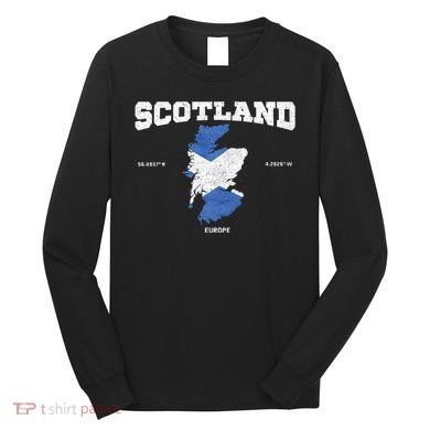 Scottish Flag And Map Scotland Coordinates Long Sleeve Shirt