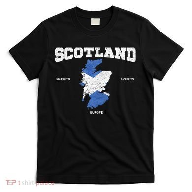Scottish Flag And Map Scotland Coordinates T-Shirt