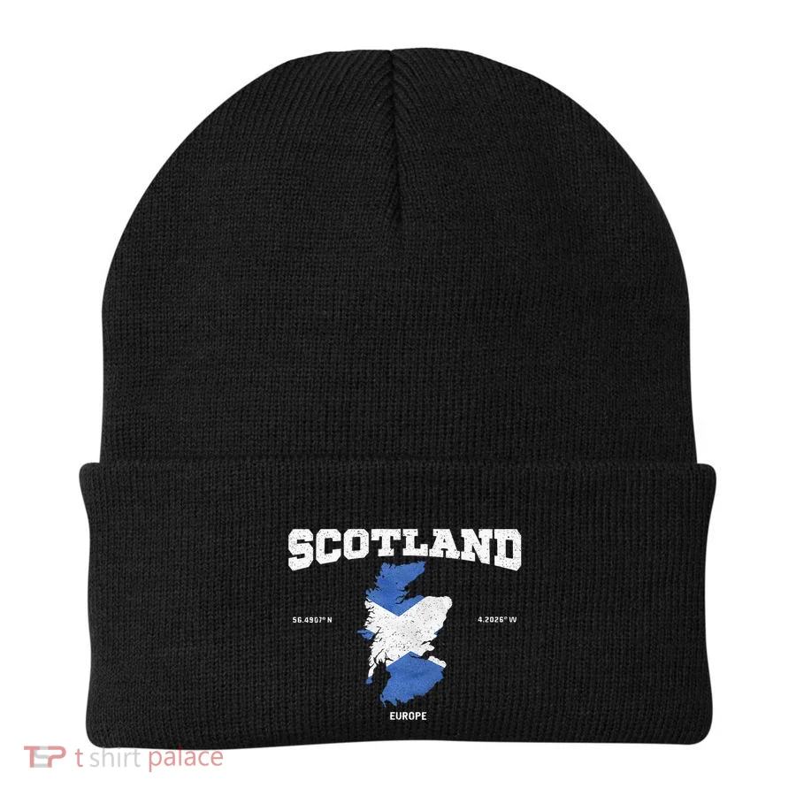 Scottish Flag And Map Scotland Coordinates Beanie