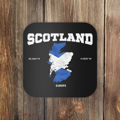 Scottish Flag And Map Scotland Coordinates Coaster