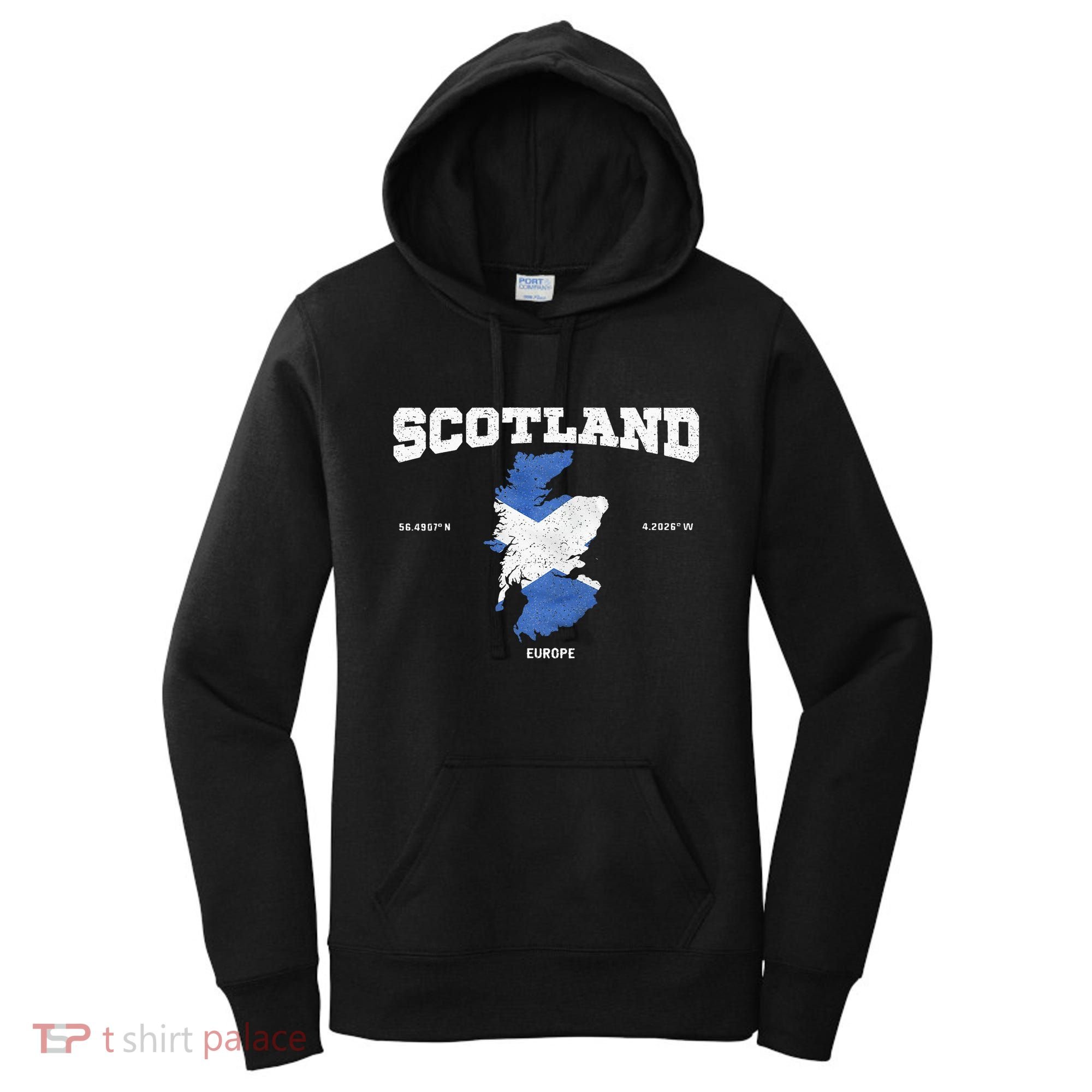 Scottish Flag And Map Scotland Coordinates Women's Hoodie