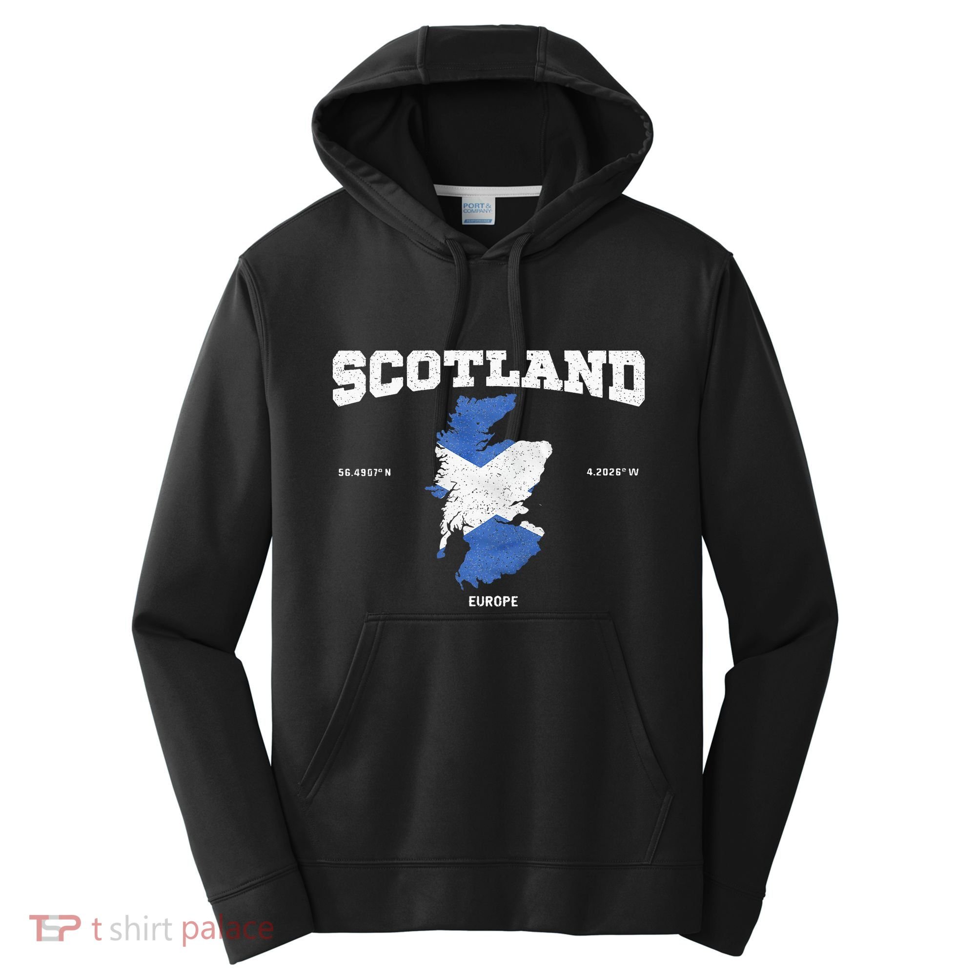 Scottish Flag And Map Scotland Coordinates Performance Fleece Hoodie