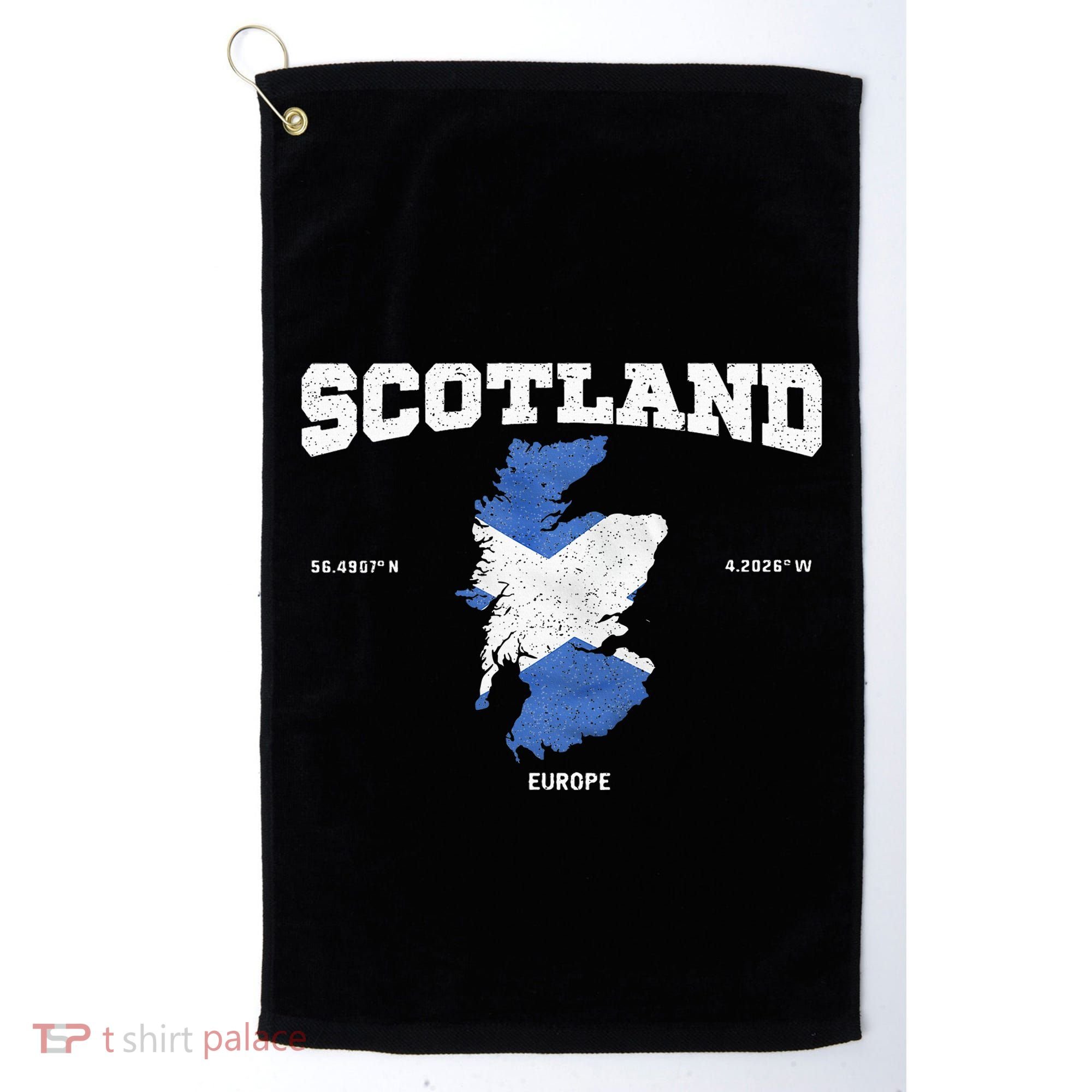 Scottish Flag And Map Scotland Coordinates Golf Towel