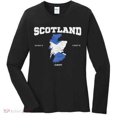 Scottish Flag And Map Scotland Coordinates Women's Long Sleeve Shirt