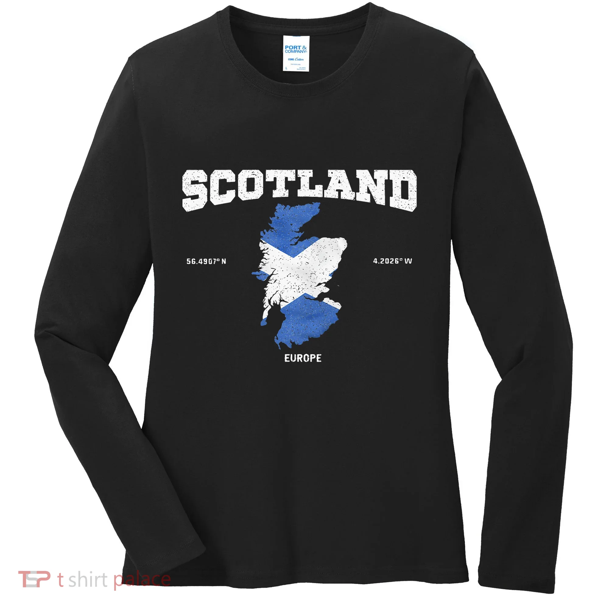 Scottish Flag And Map Scotland Coordinates Women's Long Sleeve Shirt