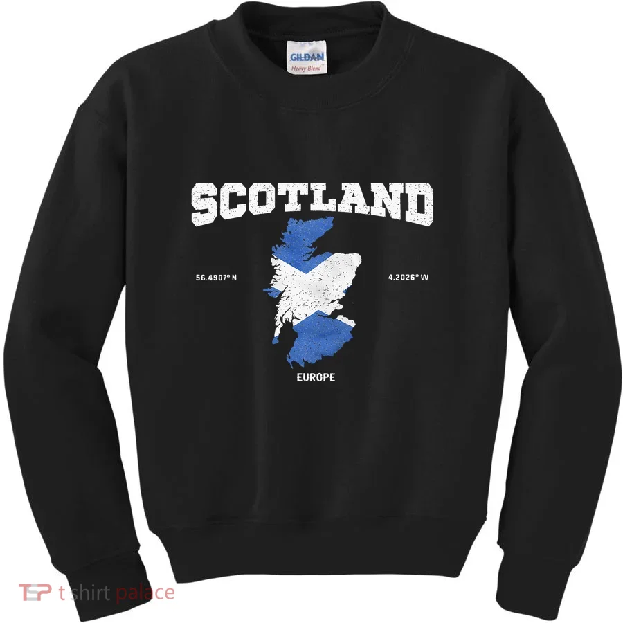 Scottish Flag And Map Scotland Coordinates Kids Sweatshirt